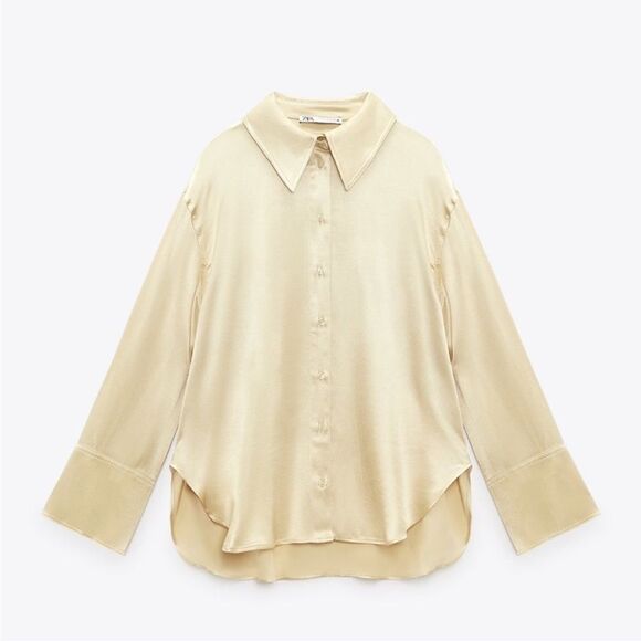Zara flowy satin effect shirt in soft gold color NWT - Picture 1 of 4